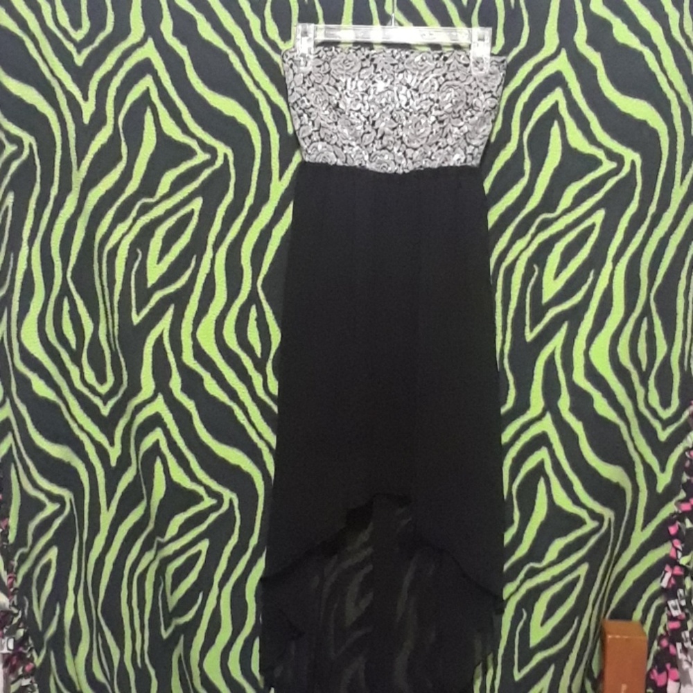 Silver and black rose  highlow dress